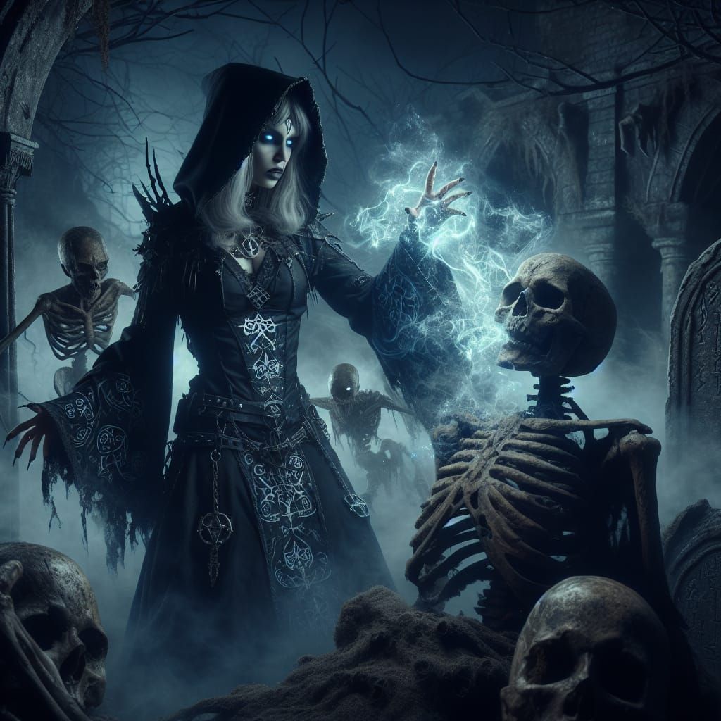 Necromancer Animates Undead in Dark Fantasy Realm