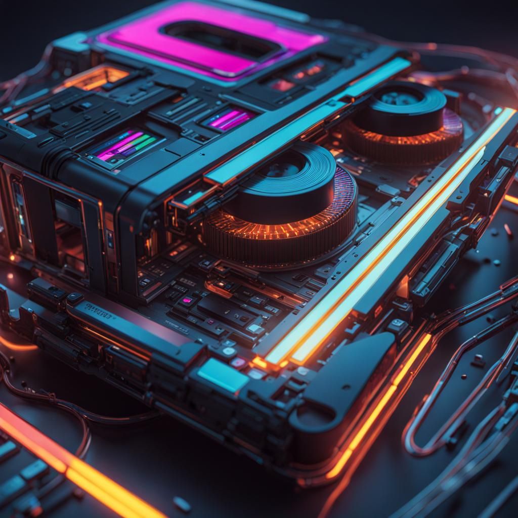 Futuristic Cassette Tape: Detailed Matte Painting