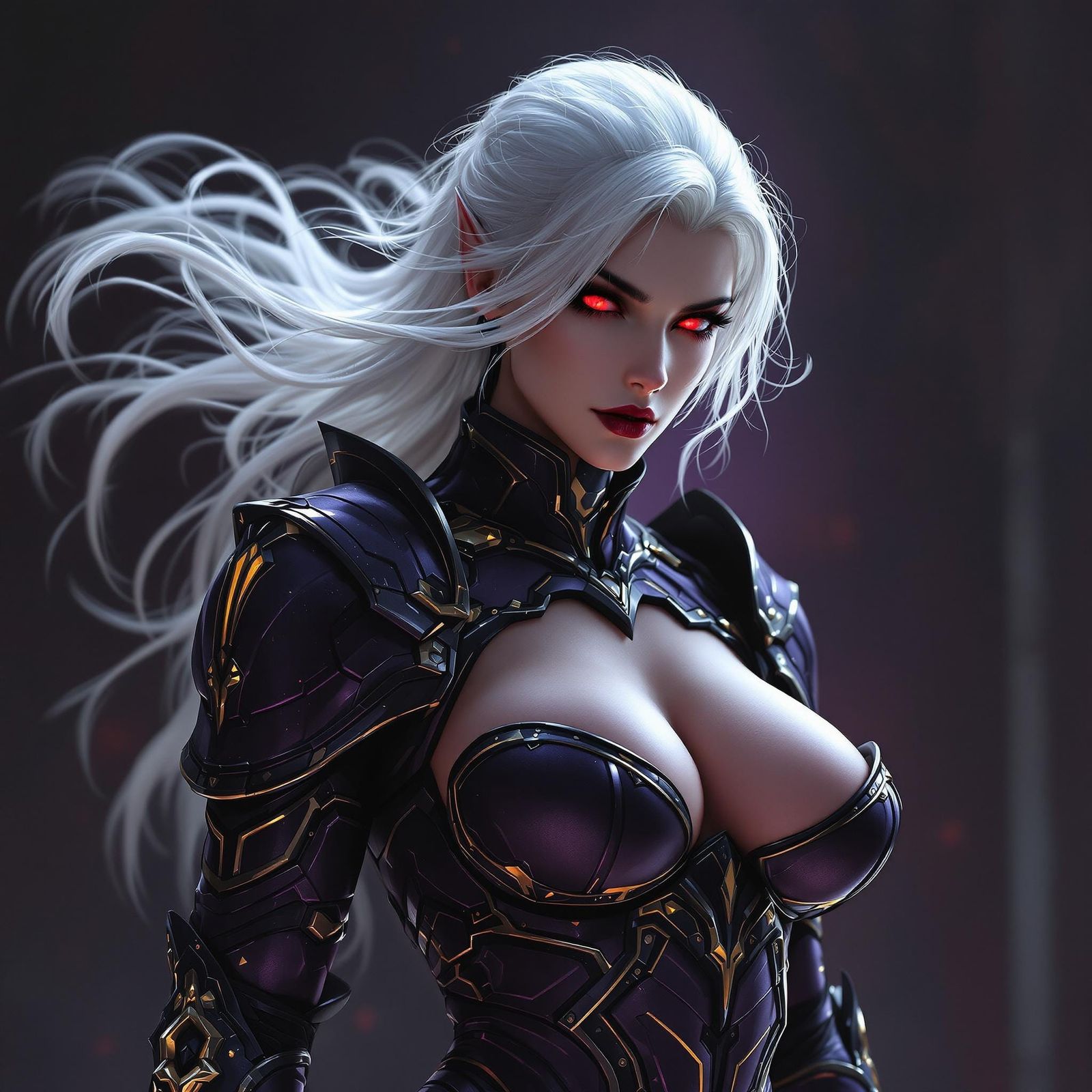 Surreal Dark Fantasy Dhampir Woman in Cyberpunk Latex Armor