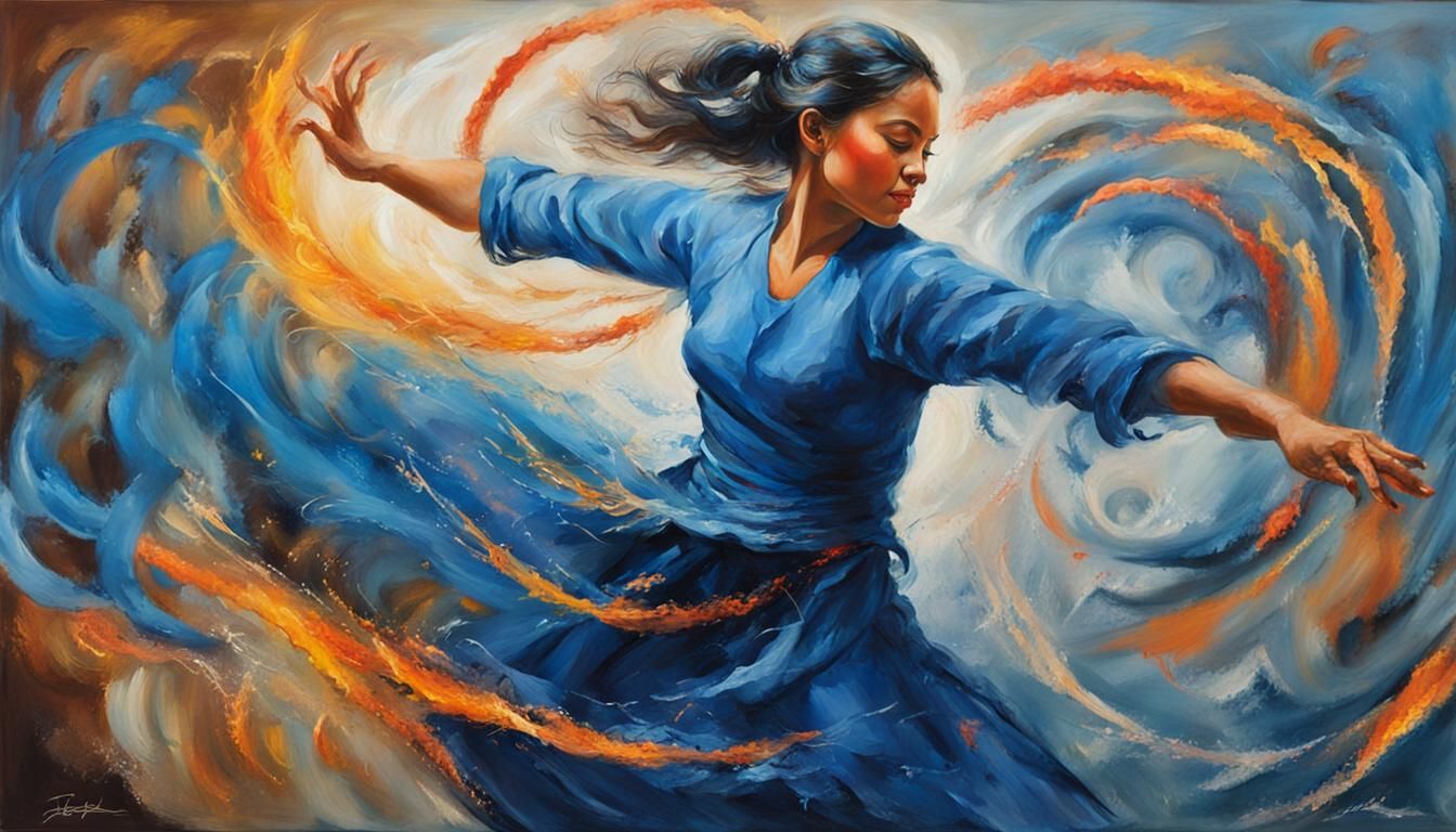 Woman in Blue Dancing: Tachisme Brushwork