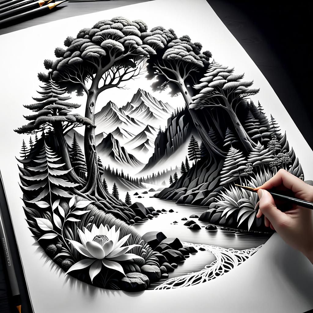 Intricate Graphite Sketch of Nature in 4K