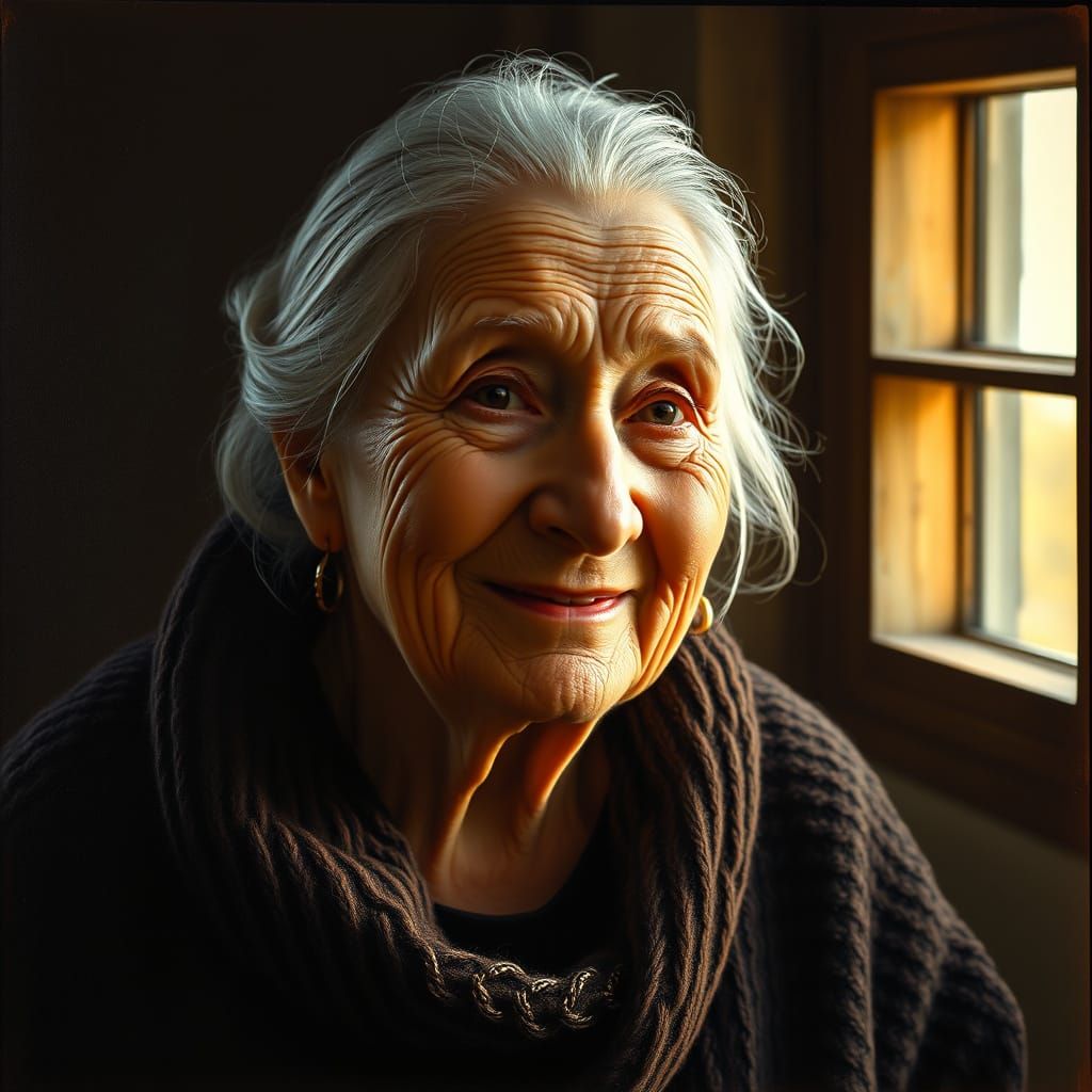 Wise Elderly Woman Portrait in Flemish Baroque Style