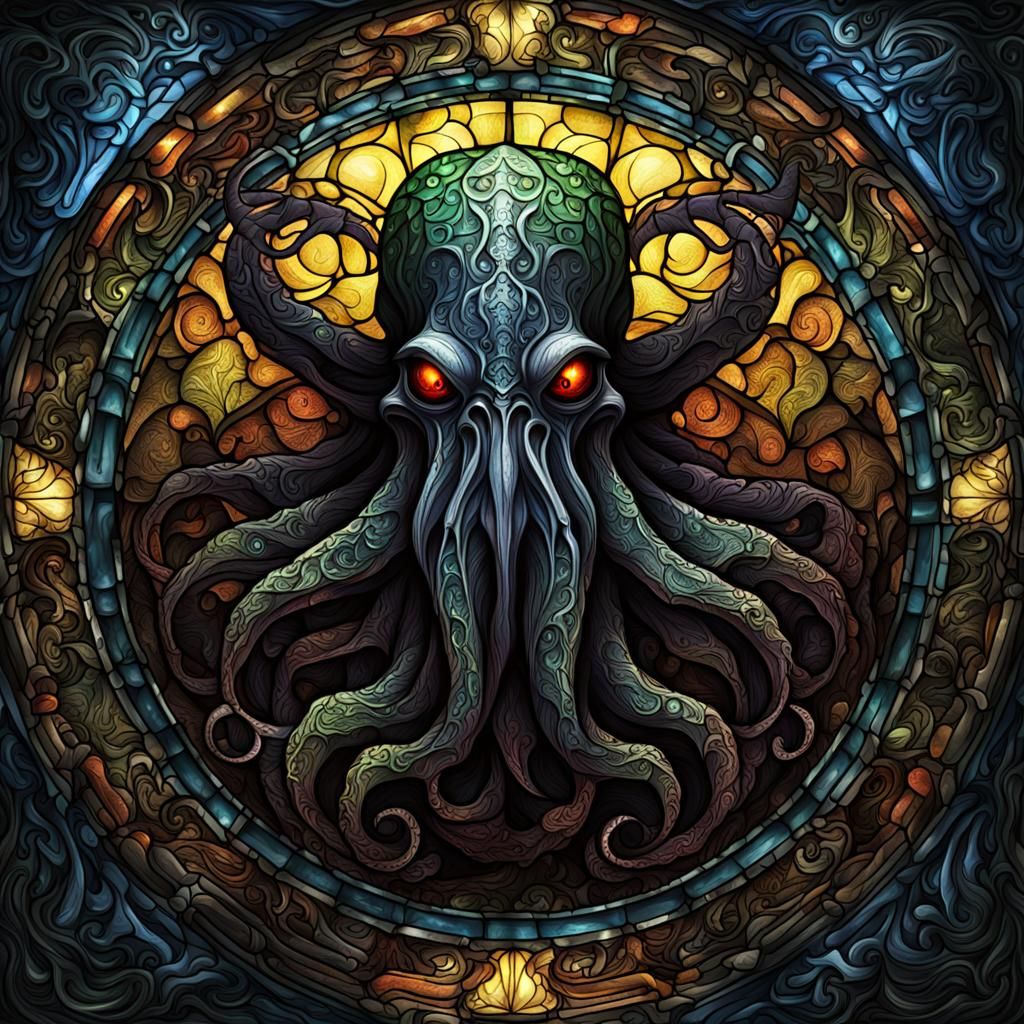Stained Glass Cthulhu with Fractal Filigree