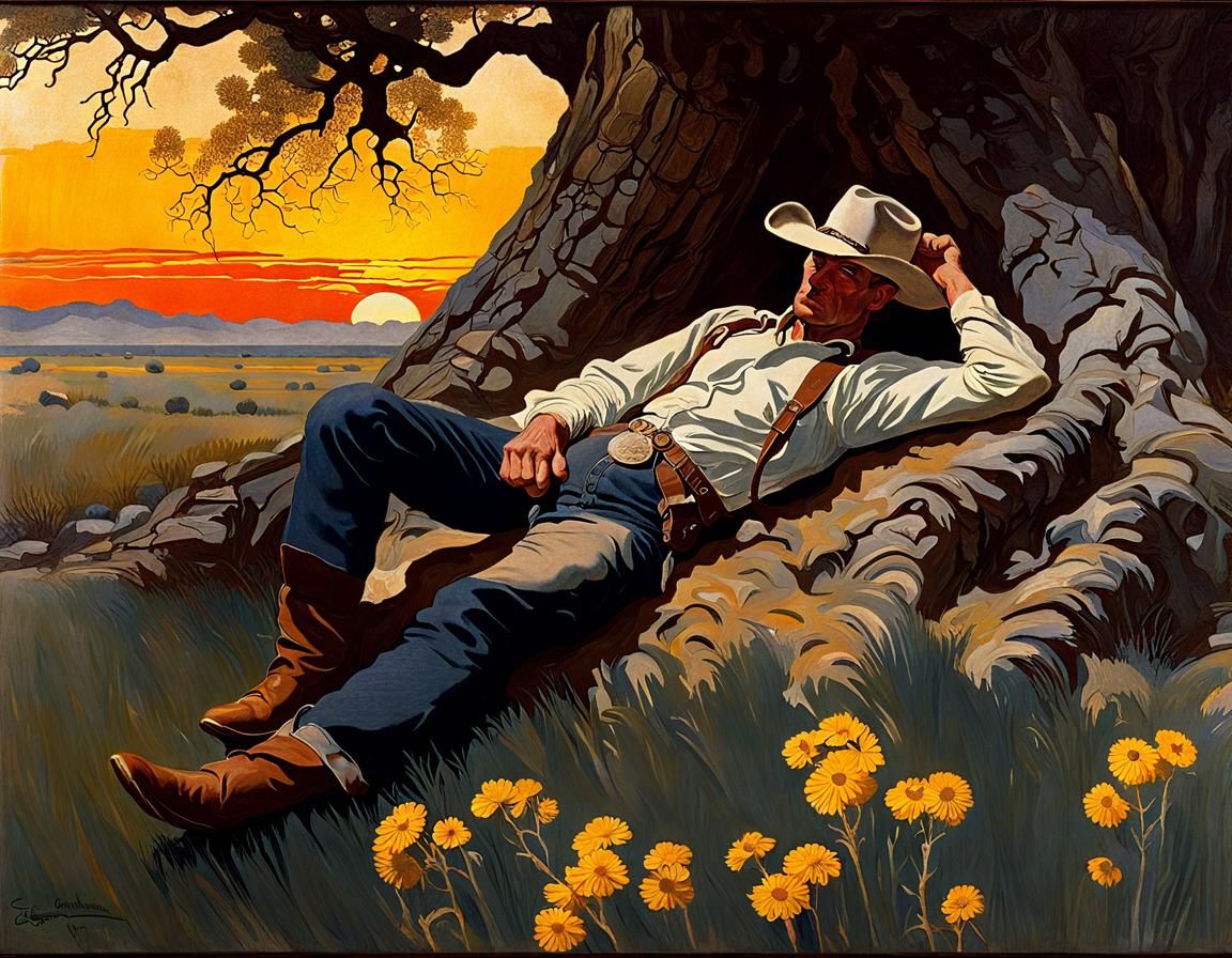 Cowboy Sleeping in Prairie, Americana Style