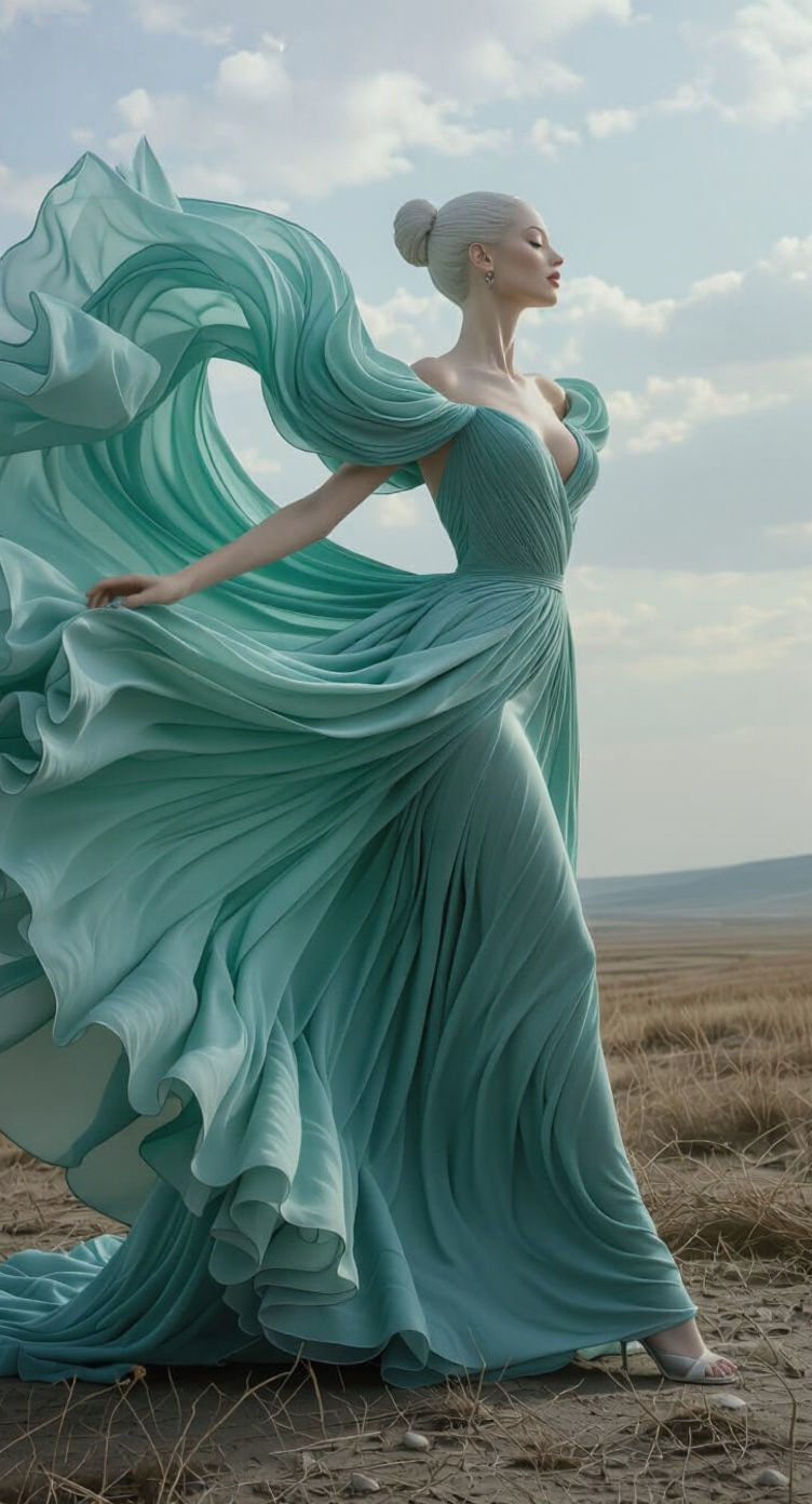Statuesque Woman in Flowing Gown, Editorial Fashion