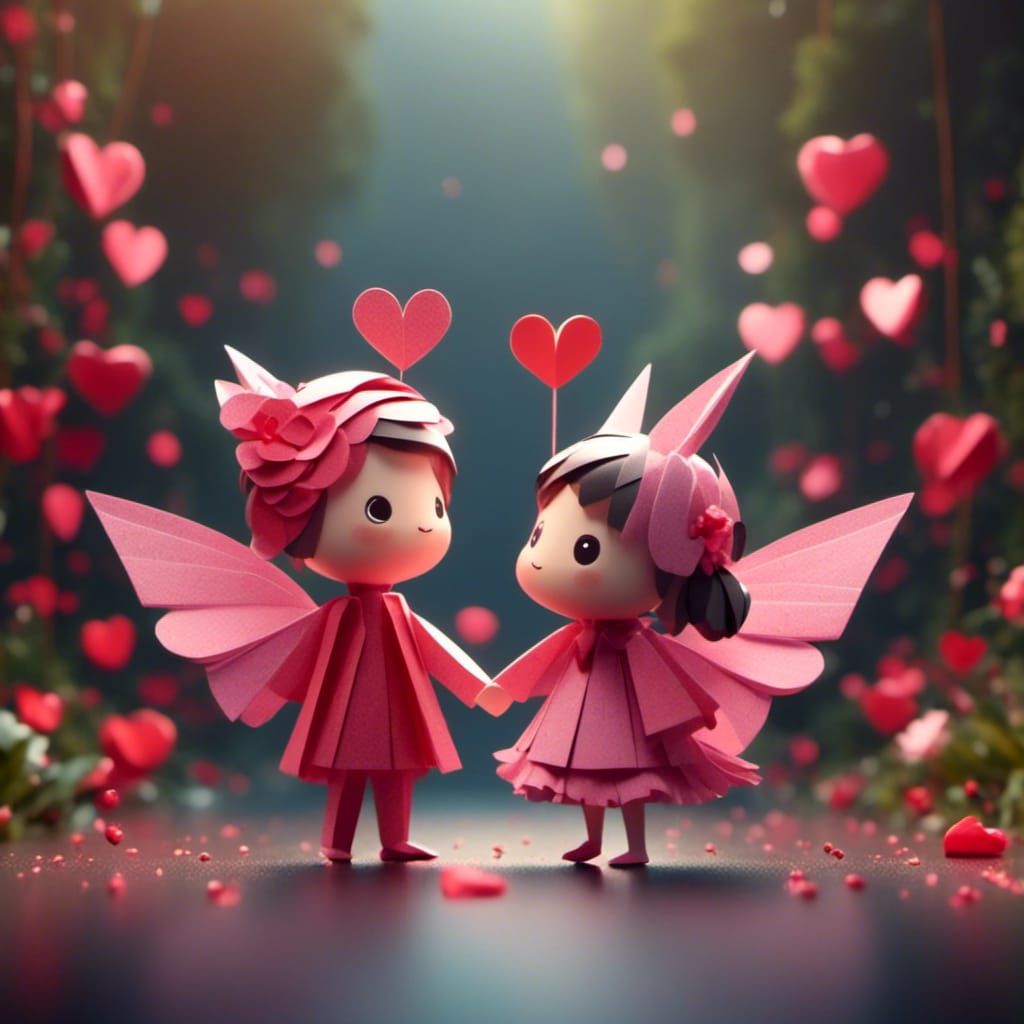 Valentine's Pixies in Papercraft Style