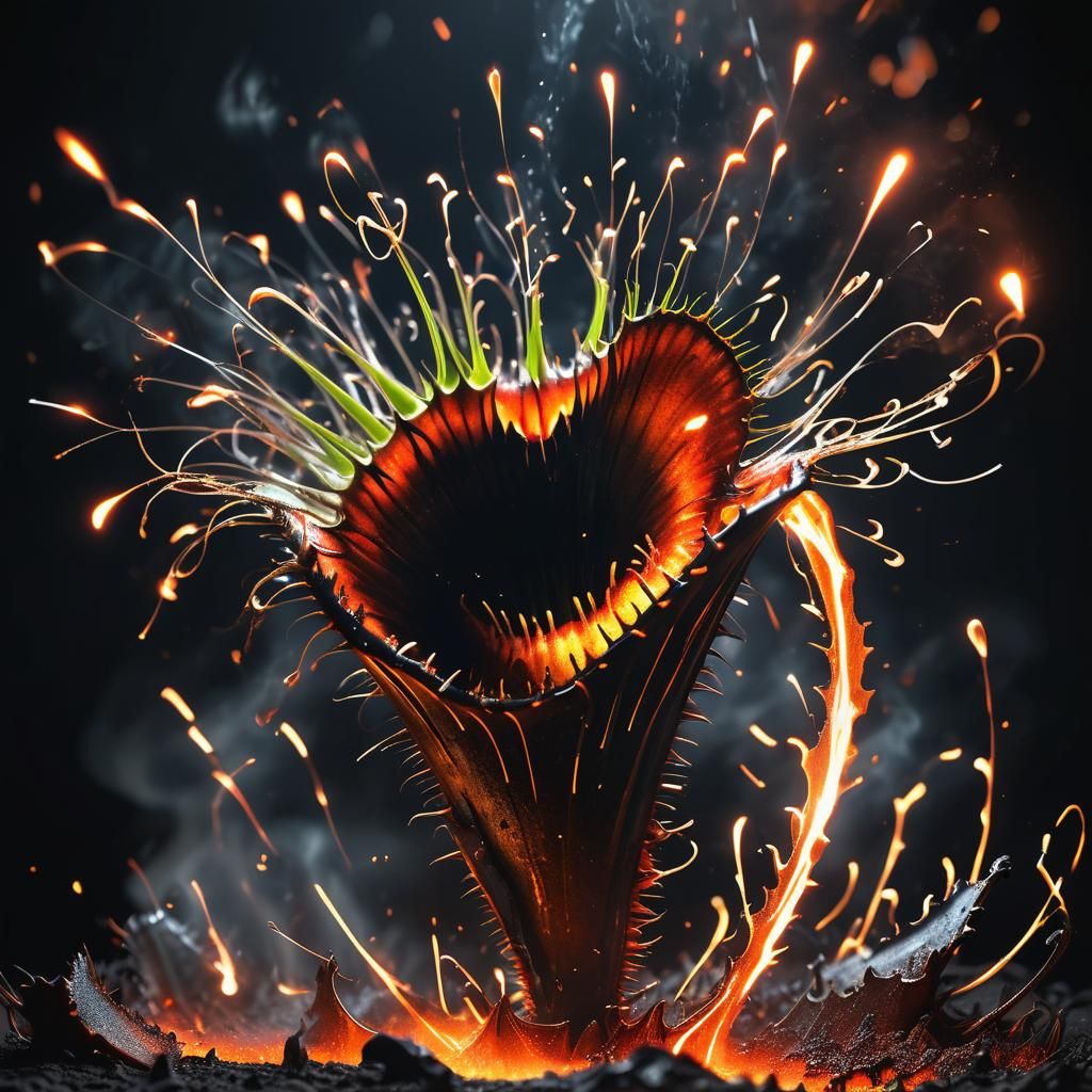 Fiery Molten Metal Venus Flytrap in 3D