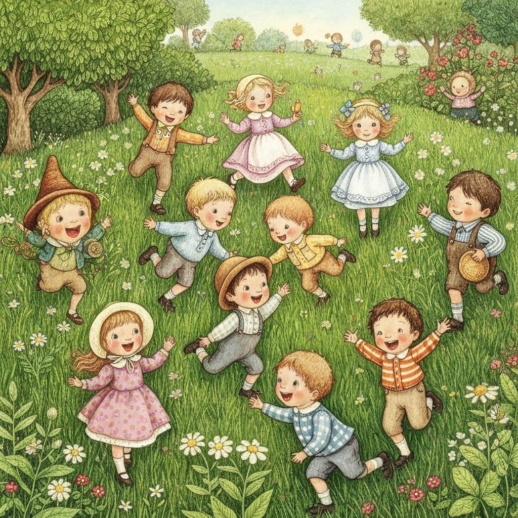 Whimsical Children Playing in Magical Wildflower Field