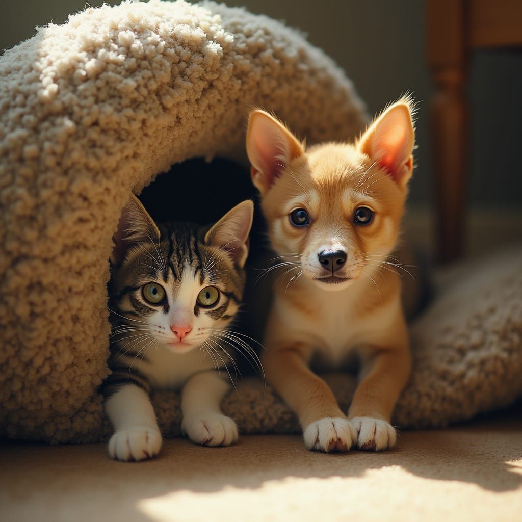 Cozy Cat and Dog Hiding Places: A Whimsical Scene
