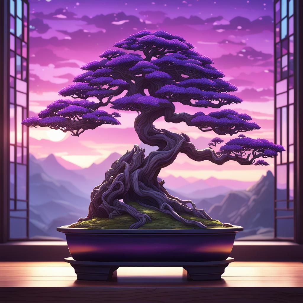 Bonsai Tree and Purple Stained Glass: Anime Style