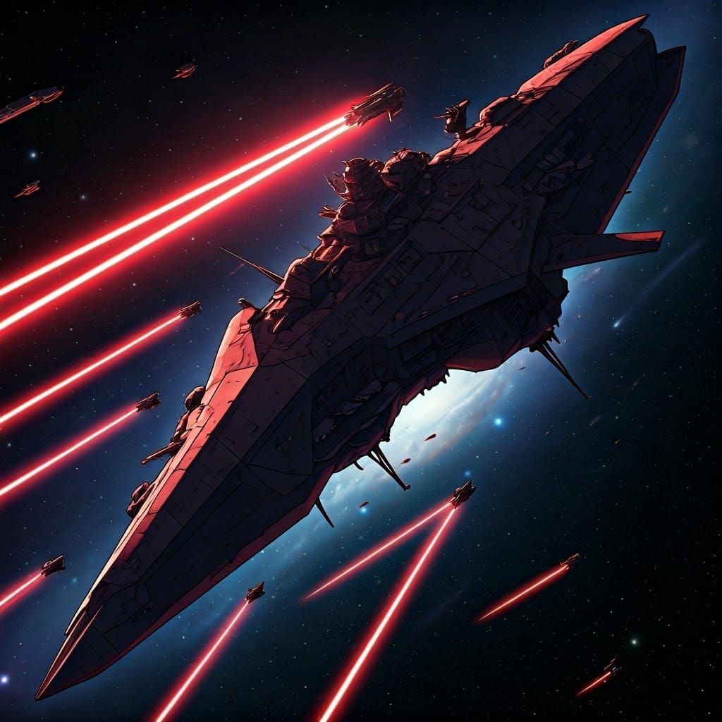 Space Battleship with Fighters in Anime Style