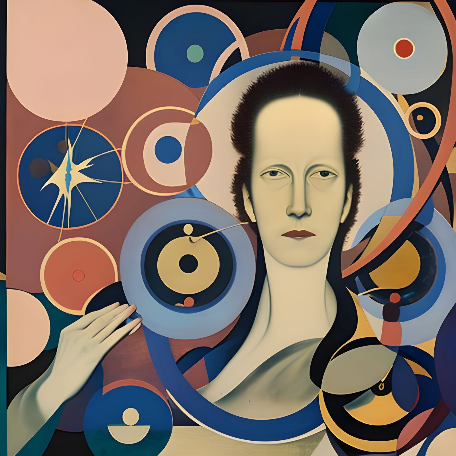 Radiant Woman Surrounded by Circles: Academic Painting