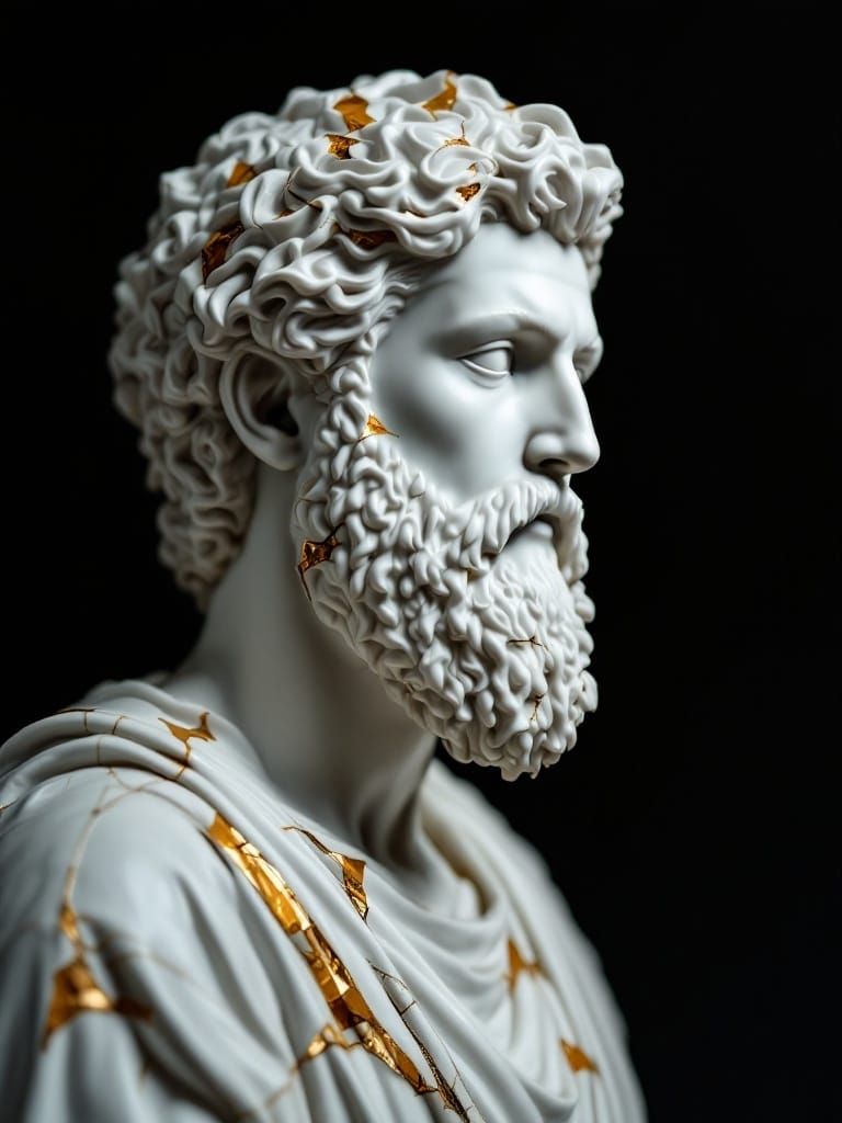 Ancient Greek Statue Restored with Kintsugi Porcelain Splend...