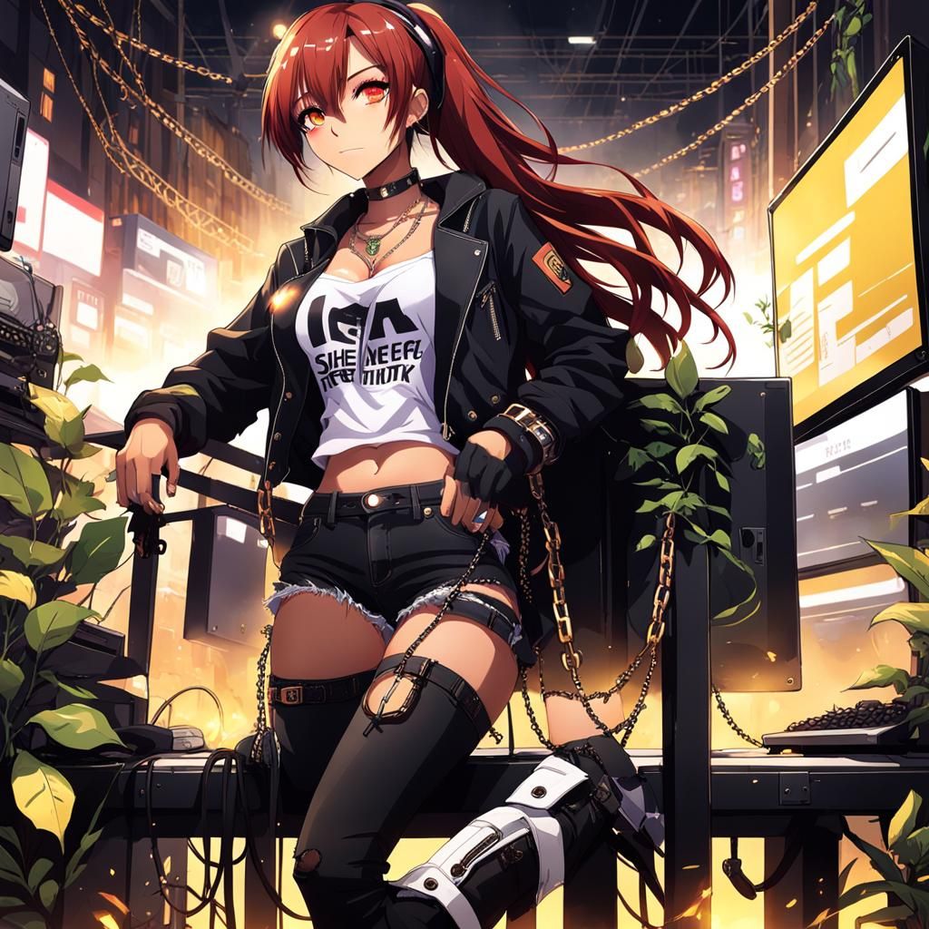 Anime Girl Resting in Plantpunk Environment