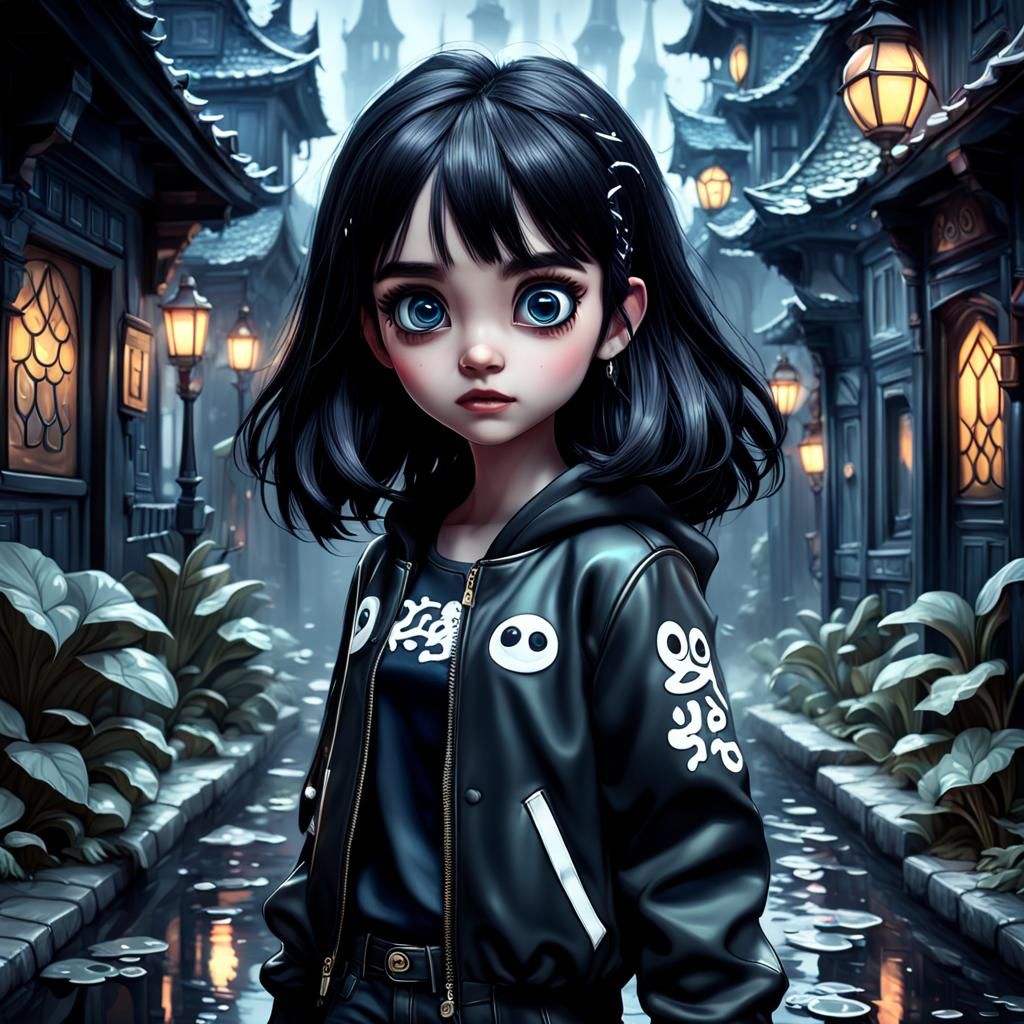 Caroline Portrait in Black and White, Detailed Matte Paintin...