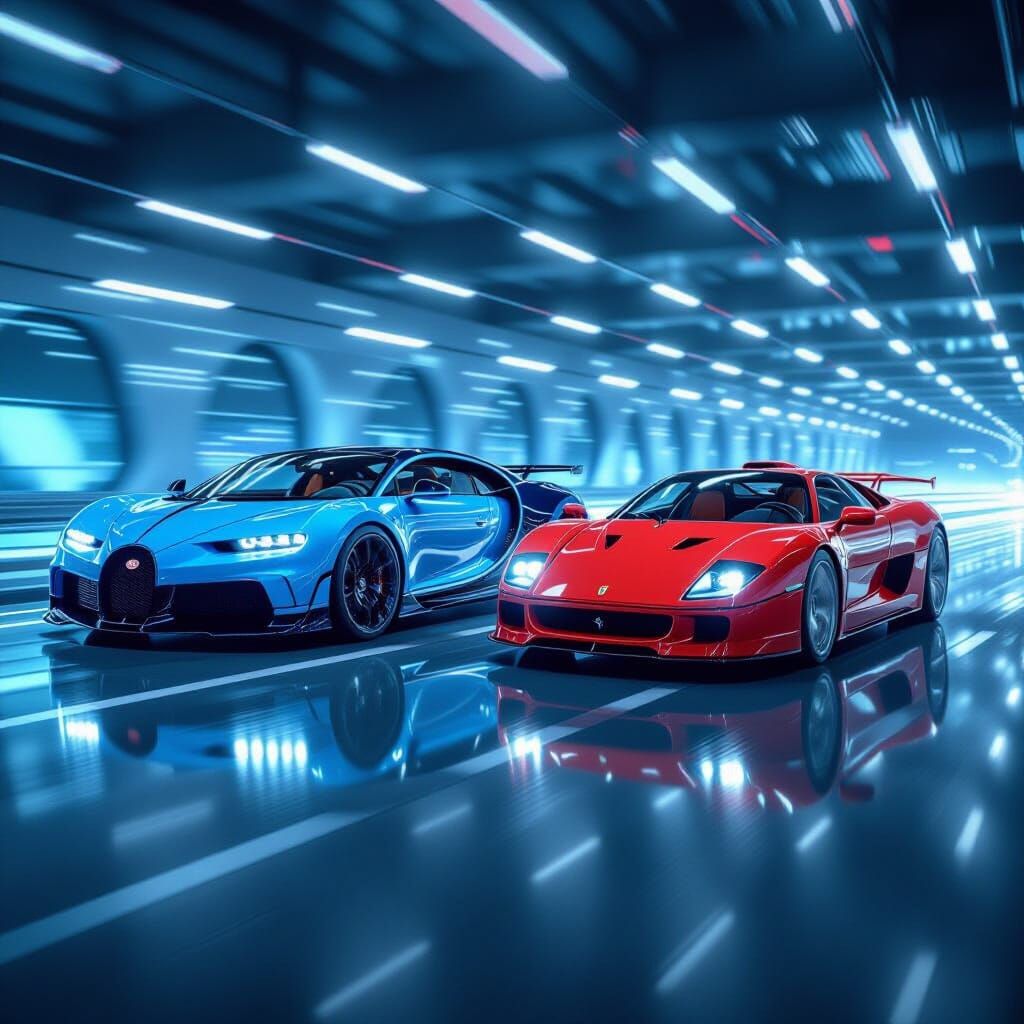 Bugatti Chiron vs Ferrari F40 in Futuristic Race