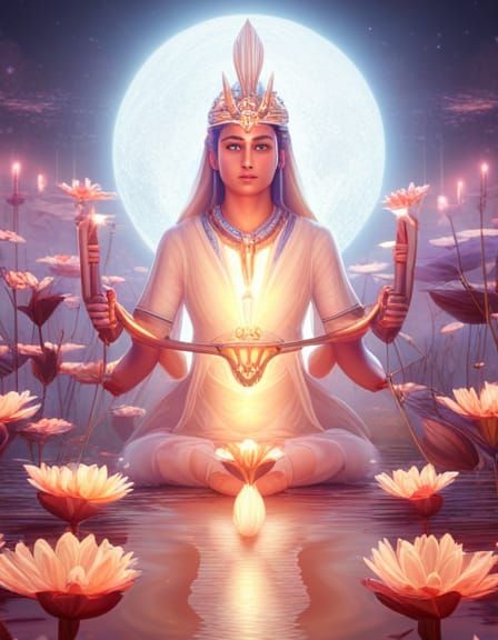 Shailaputri's Trident Amongst White Lotus Flowers