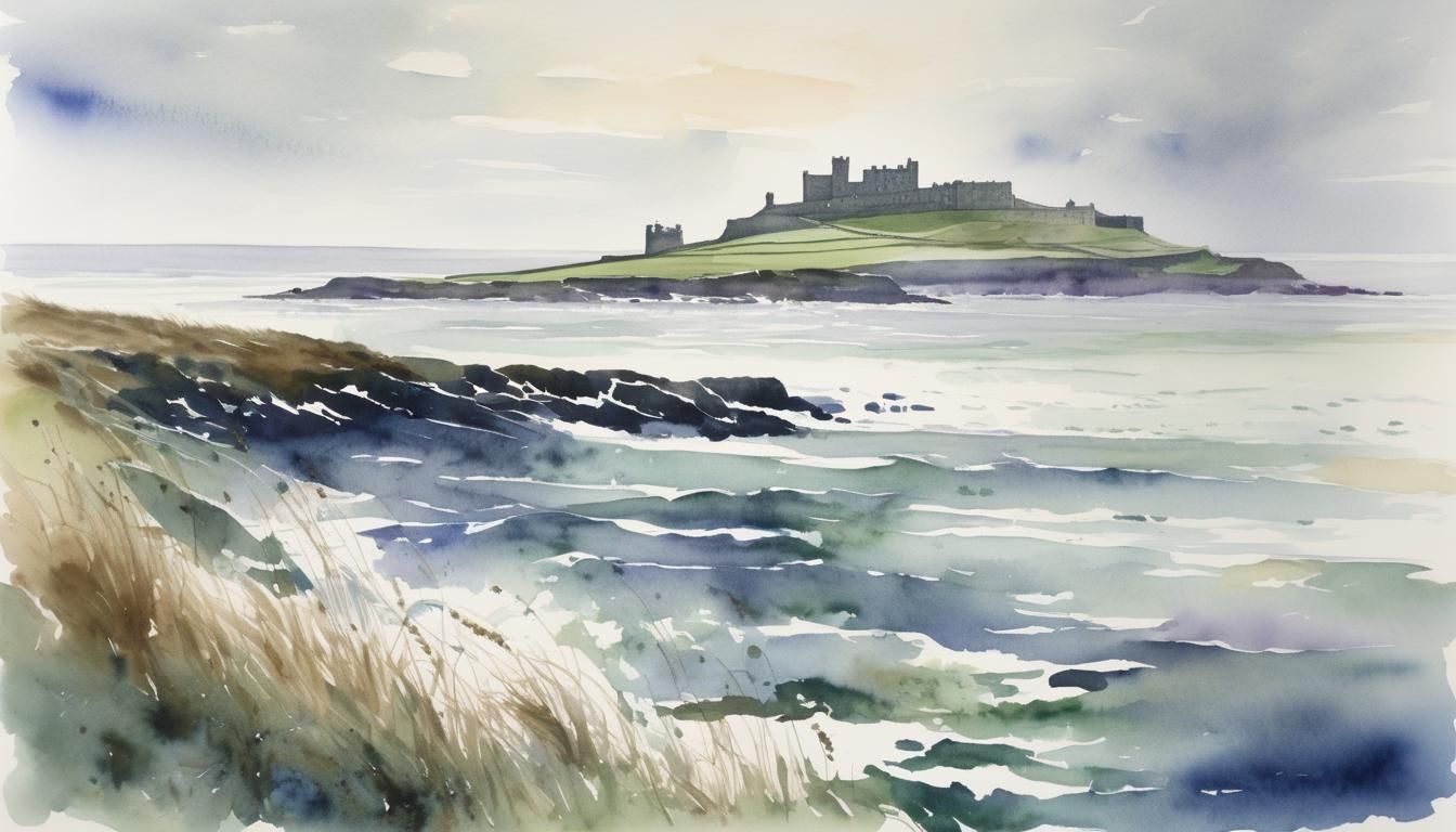 Bamburgh Castle in Mist: A Watercolour Seascape