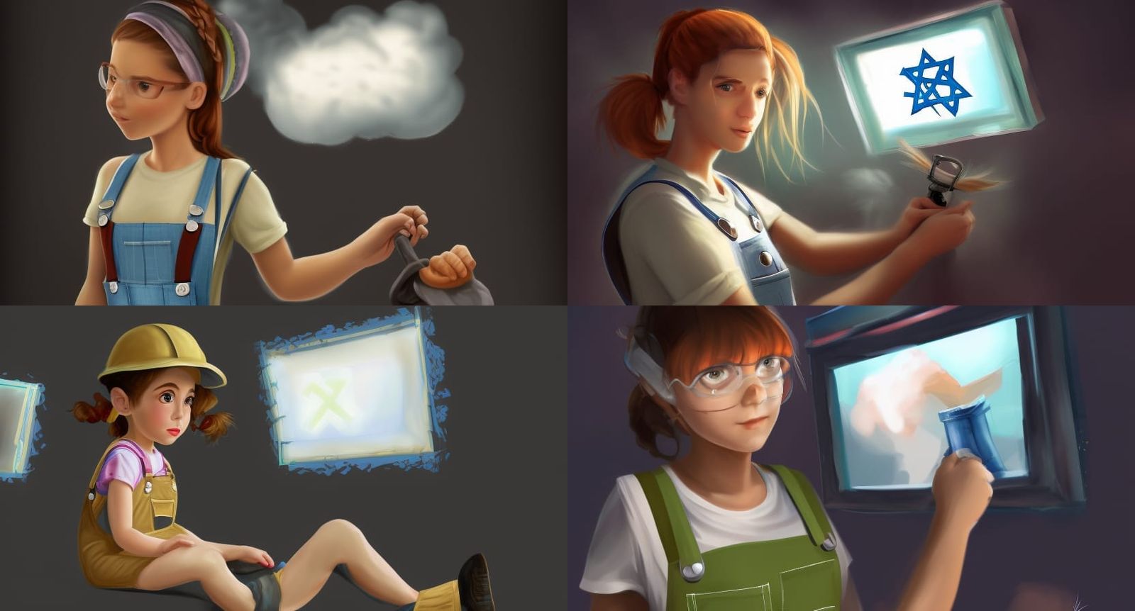 Girl Adjusting Overalls: High-Resolution Concept Art