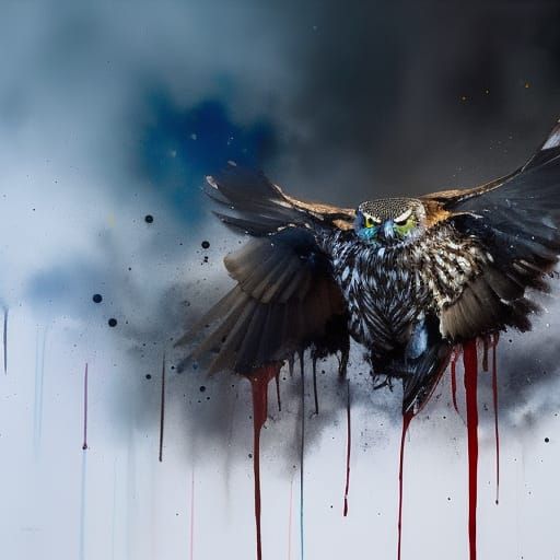 Great Horned Owl in Flight: Splash Art Fantasy