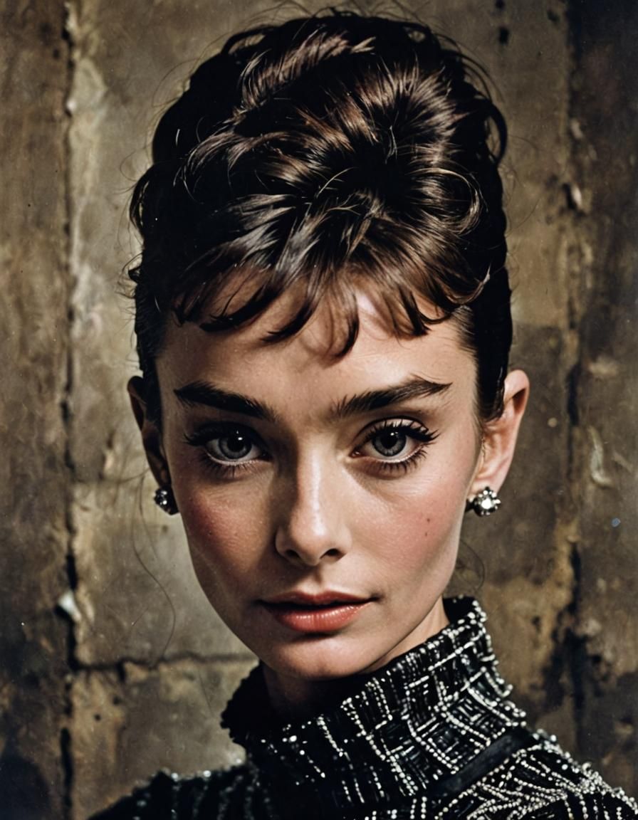 Audrey Hepburn in Grungy 80s Fashion, Film Still