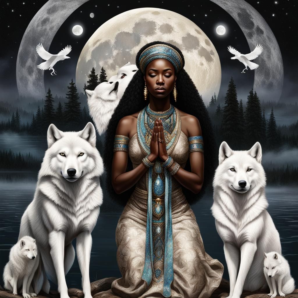 Praying Under the Moon with Wolves and Eagles
