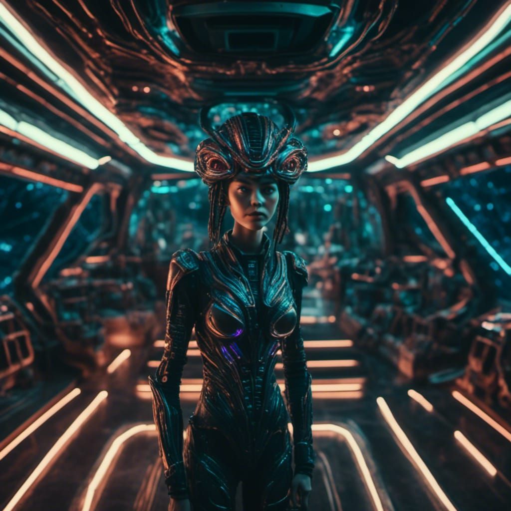 Cyber Realistic Alien in Creative Spaceship