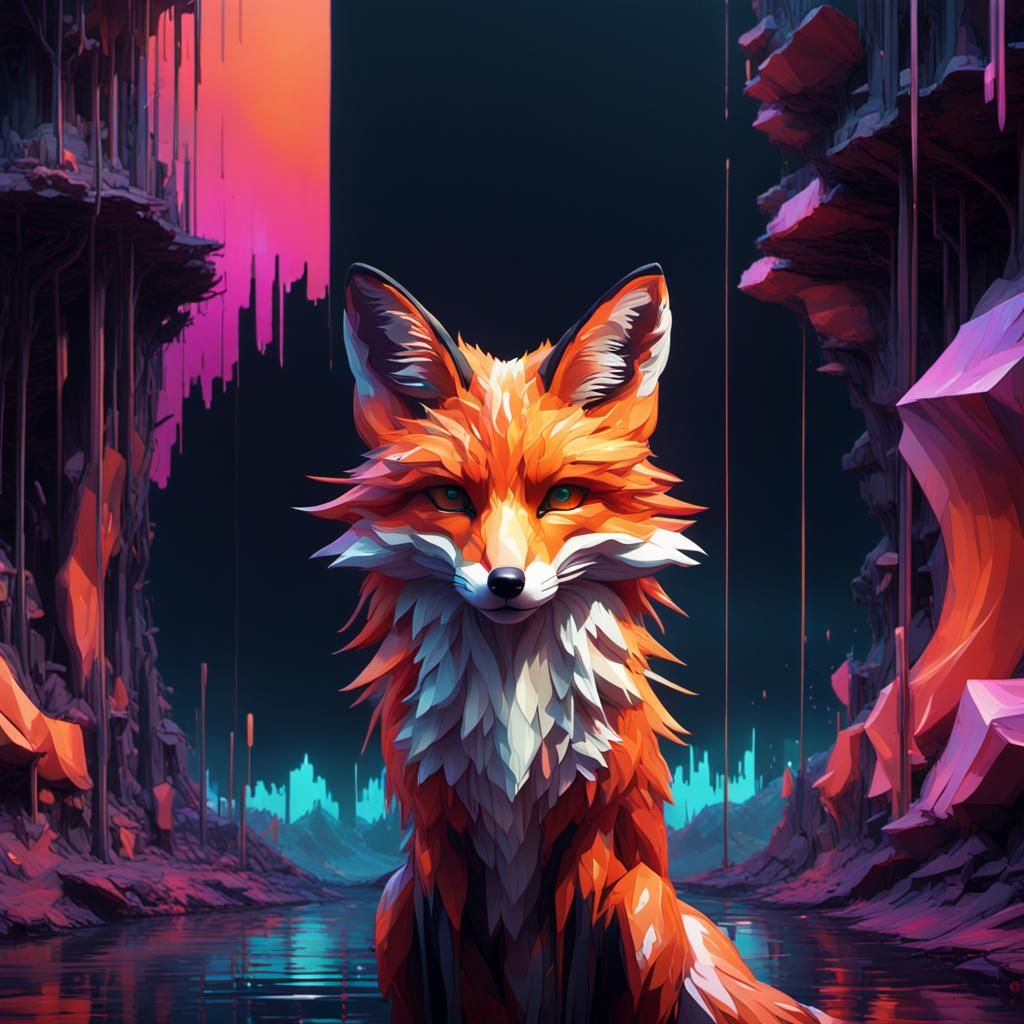 Glitch Art Fox with Digital Glitches