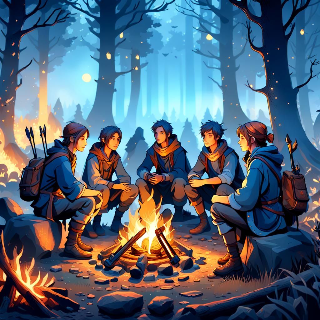 Fantasy RPG Characters Gathered in Misty Forest