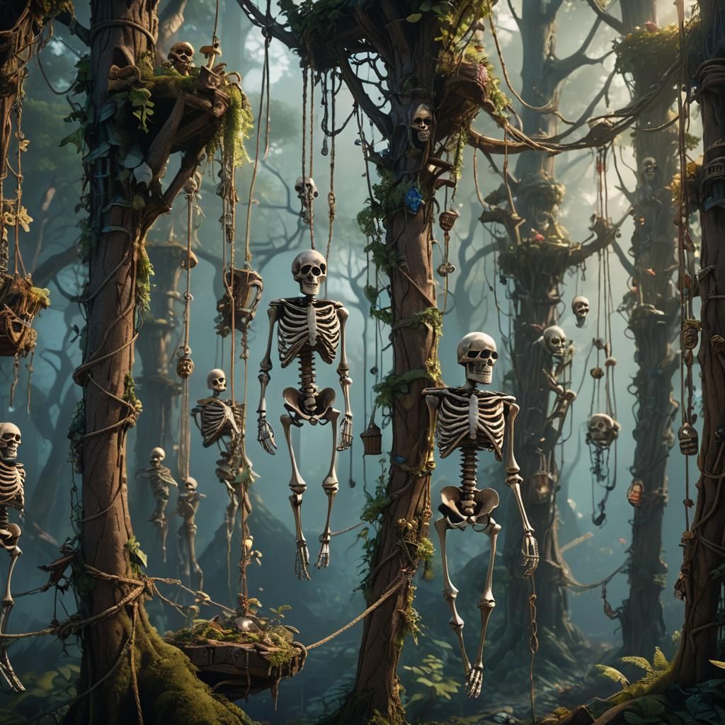 Skeletons in Enchanted Forest: Fantasy Concept Art