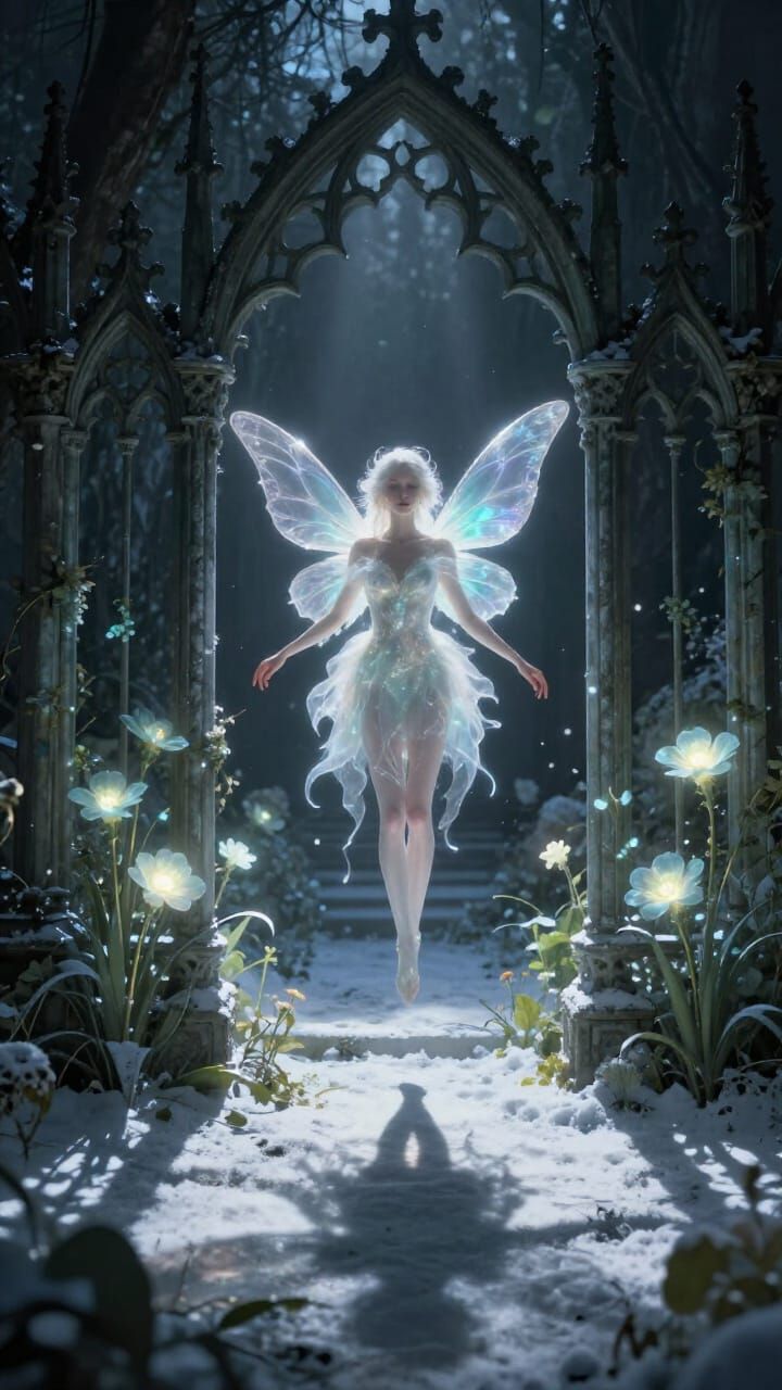 Ethereal Fairy in Spectral Gothic Garden Digital Art