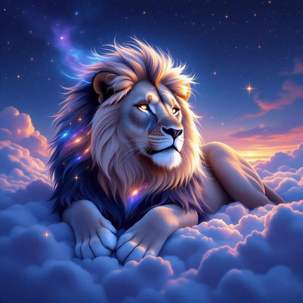 Celestial Lion with Stardust Fur and Nebula Mane