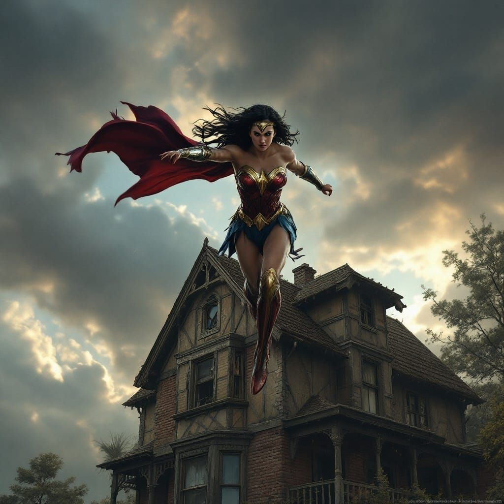 Wonder Woman Soars Through the Stormy Skies