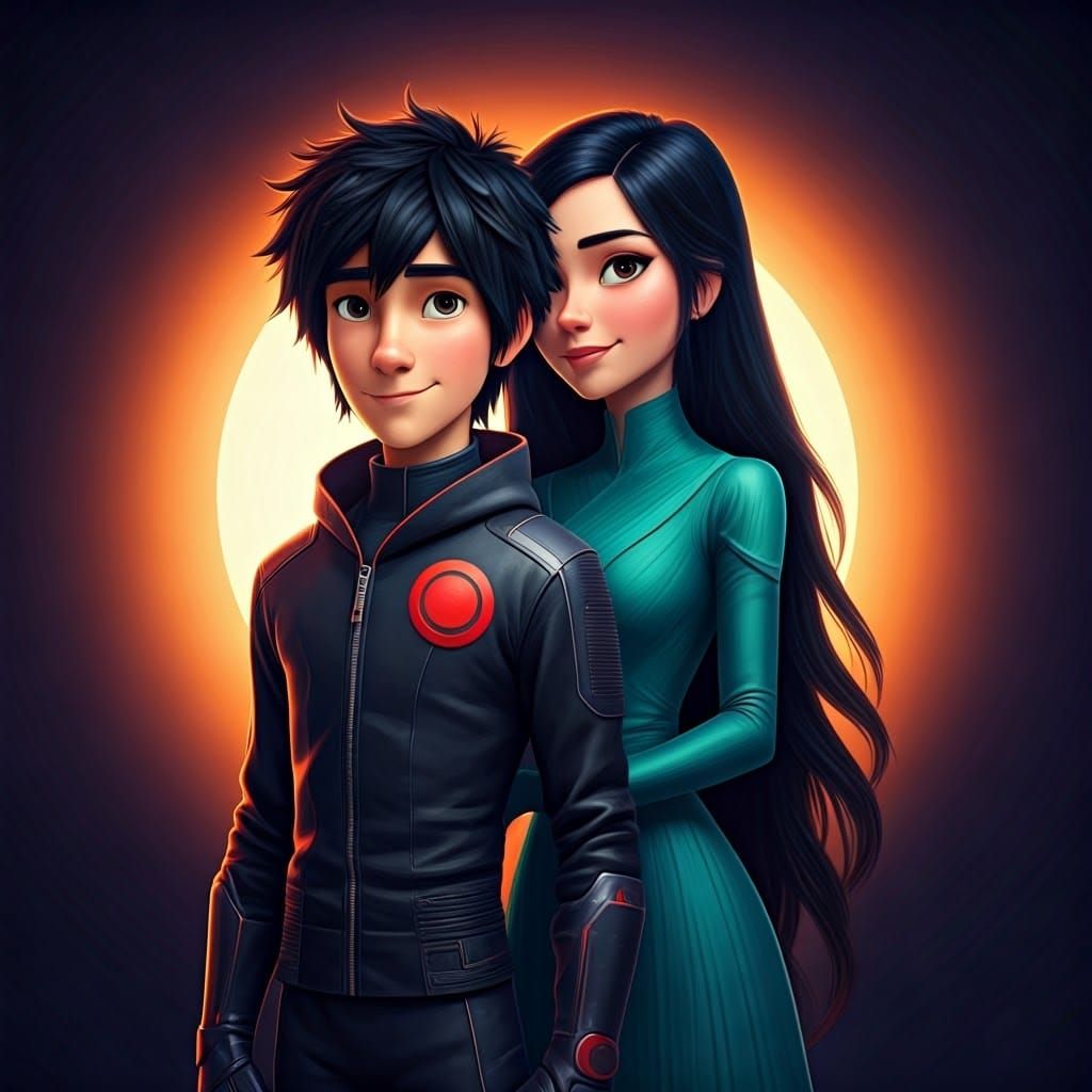 Futuristic Superhero Couple in Pixar-Inspired 3D Art