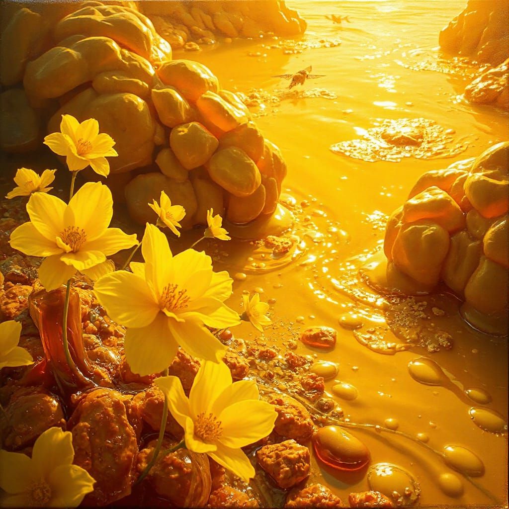 Surreal Honey Garden Liquid Landscape Oil Painting