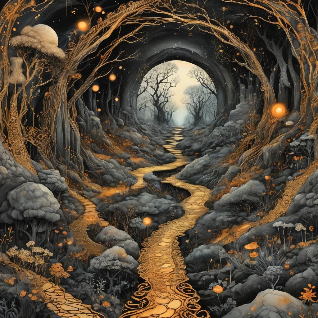 Ethereal Path Through Dreamscape Portal in Alcohol Ink Style