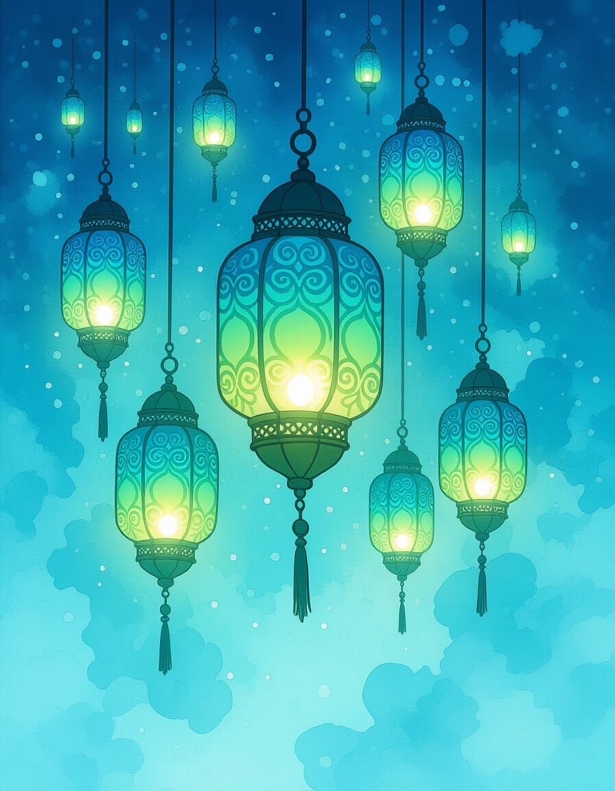 Fantasy Lanterns in Dreamy Watercolor Style