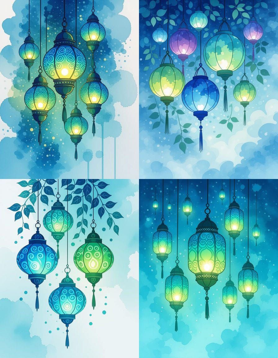 Fantastic Blue and Green Fantasy Lanterns