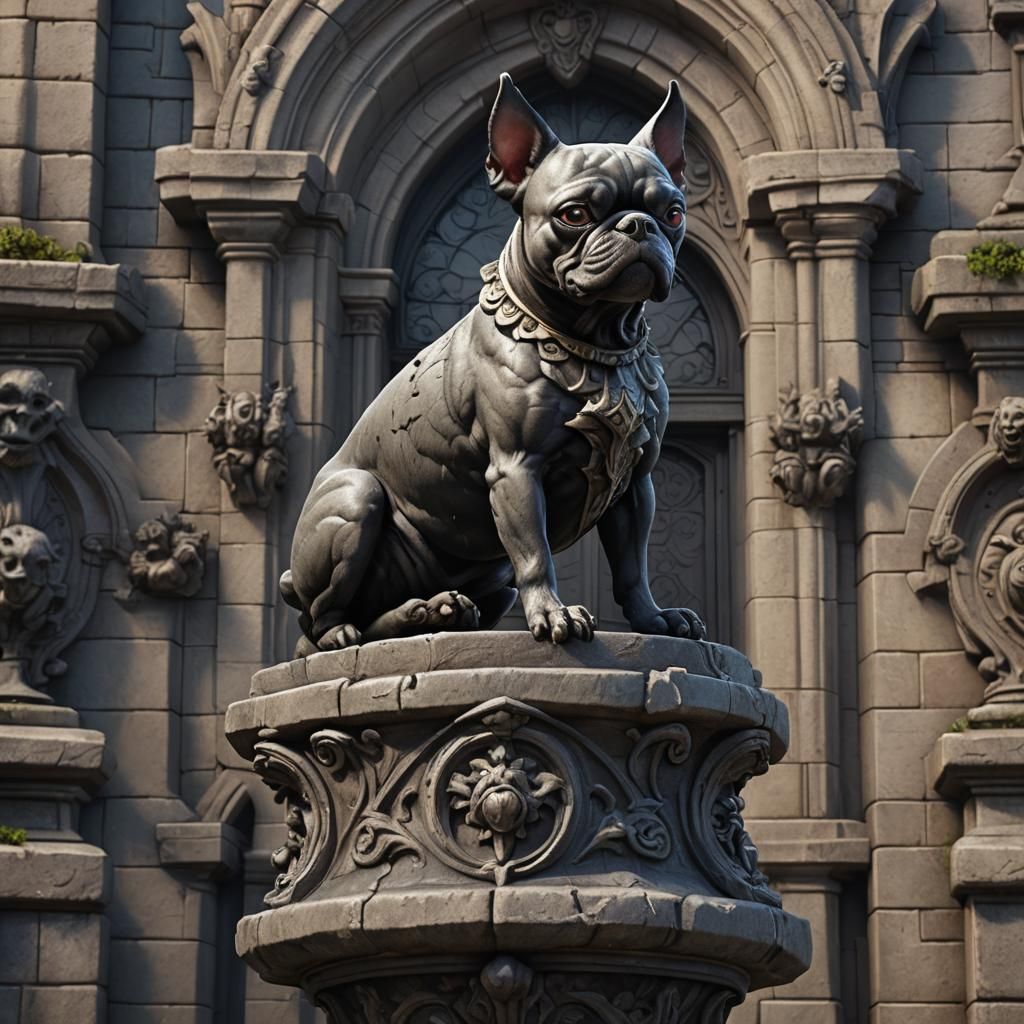 Boston Terrier Gargoyle Statue in Detailed Matte Painting
