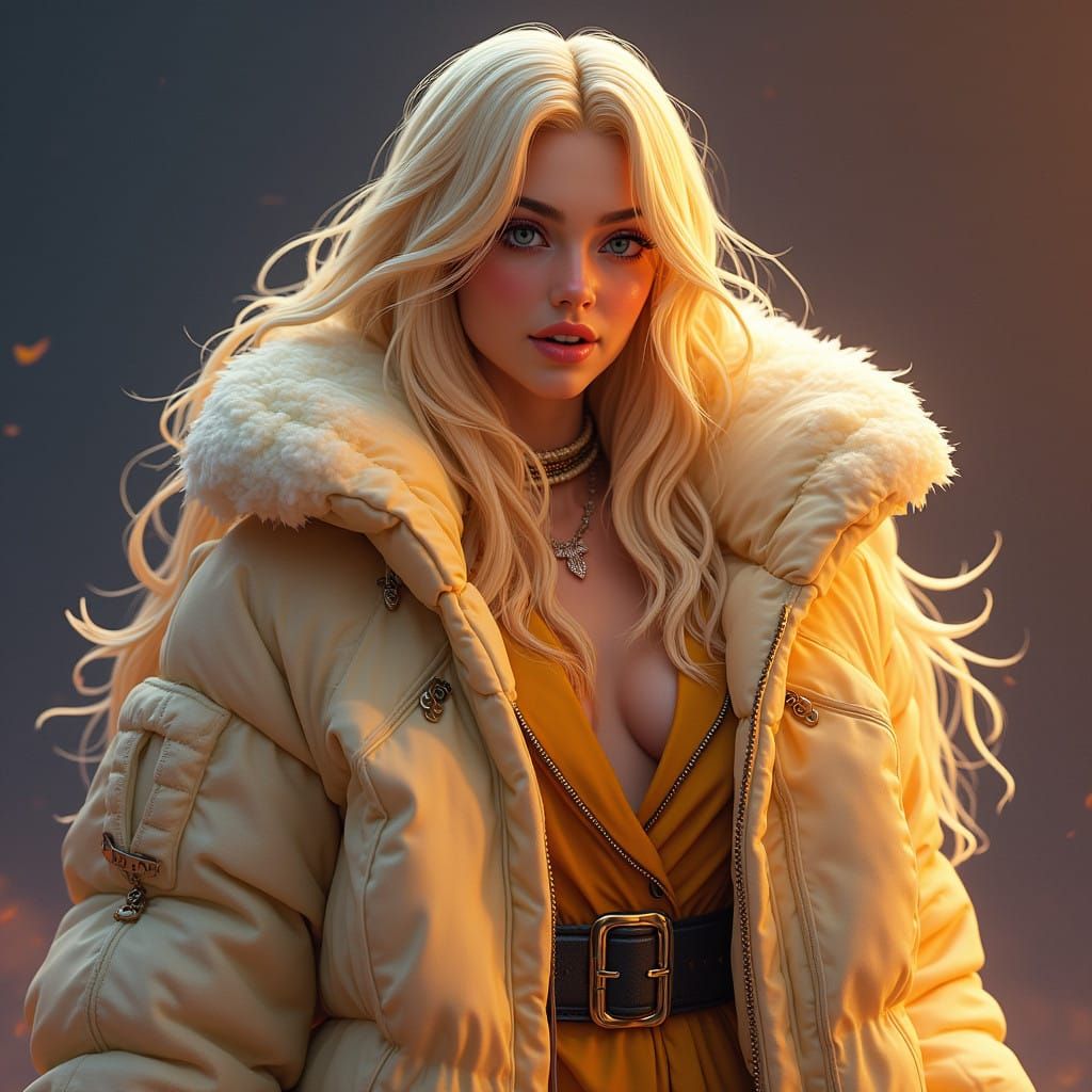 Long Haired Billie Eilish in Poofy Coat Fortnite AR Skin