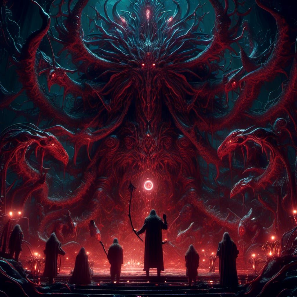 Cultists Summoning Ancient God in Lovecraftian Style