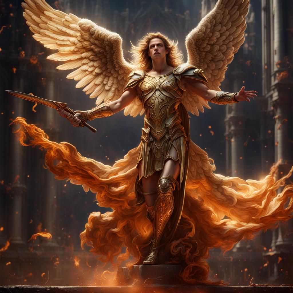 Archangel Michael Banishes Lucifer: Fantasy Concept Art
