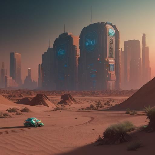 Desert Planet Map with Cyberpunk Abandoned Cities