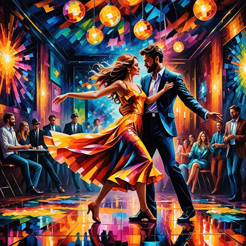 Retro Psychedelic Dance Scene with Vibrant Colors and Dynami...