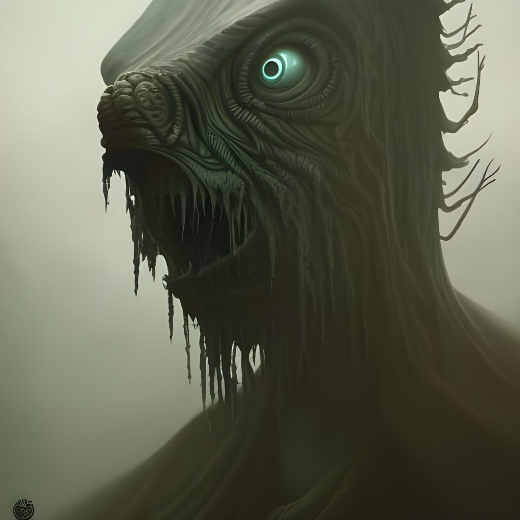 Creepy Swamp Creature in Post-Apocalyptic Style