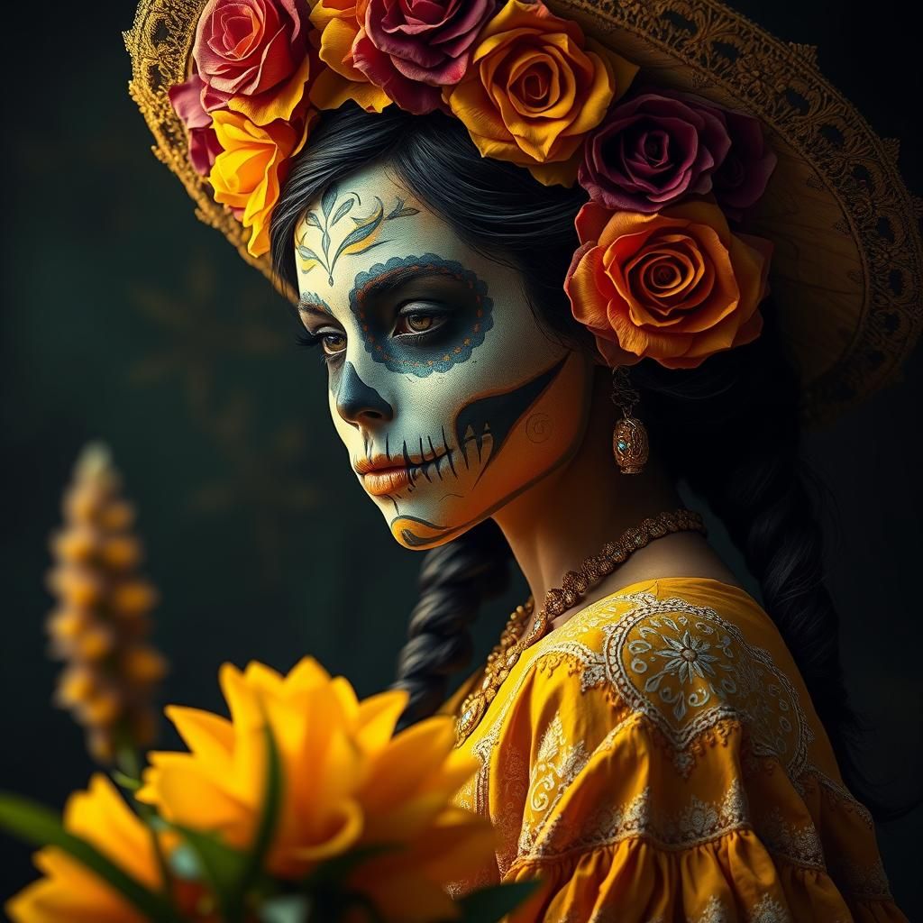 Mexican Sugar Skull Girl in Fine Art Style