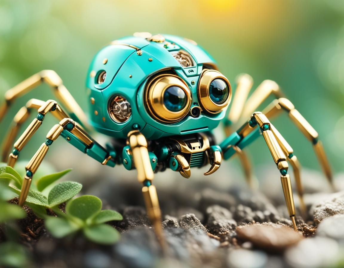 Close-up of a Cute Robot Spider in Garden