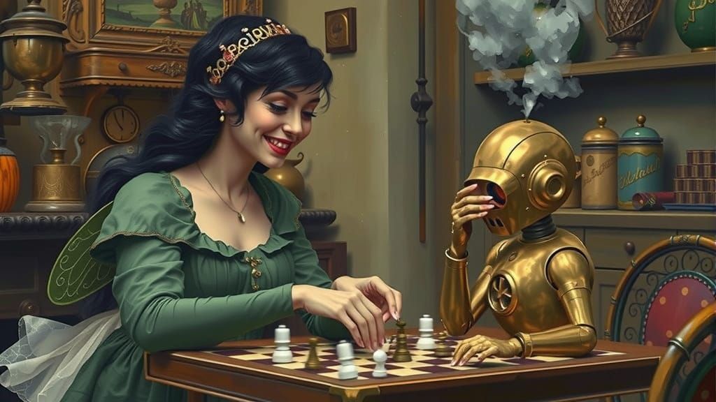 Fairy and Robot Chess Game in Ethereal Style