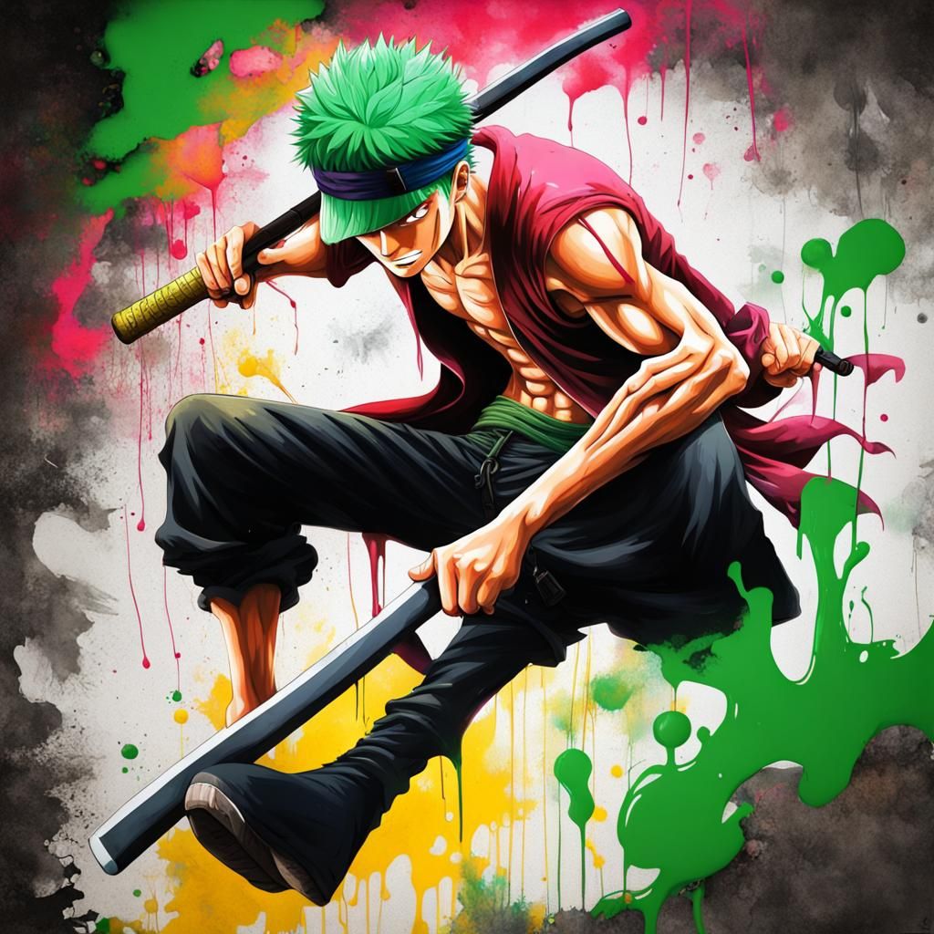 Roronoa Zoro Graffiti Art: One Piece Street Style