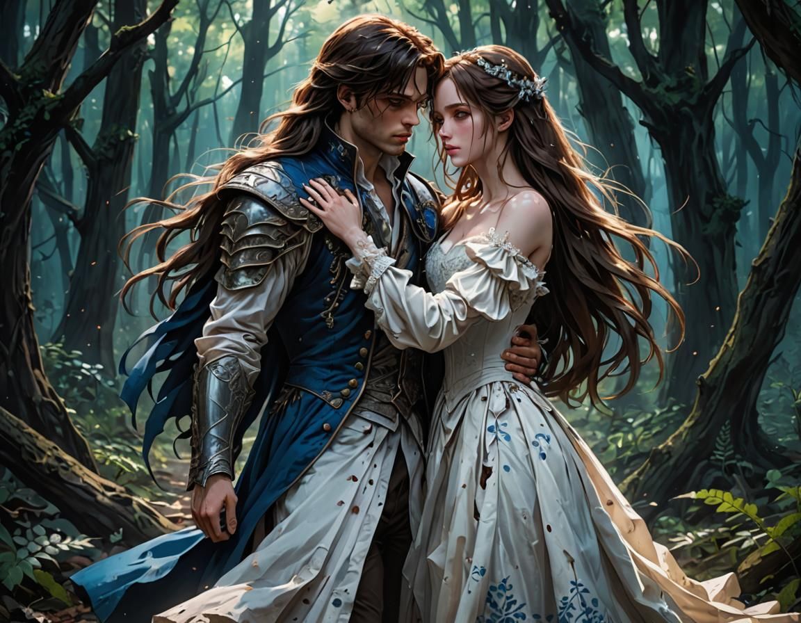 Prince Rescues Damsel in Dark Enchanted Forest